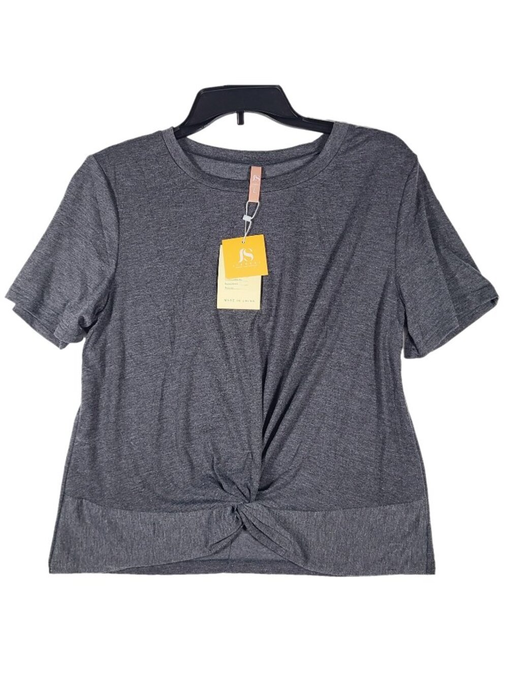 NWT Twist Knot Front Crop Top size Large Gray Heather Cresent t-shirt Jinkesi